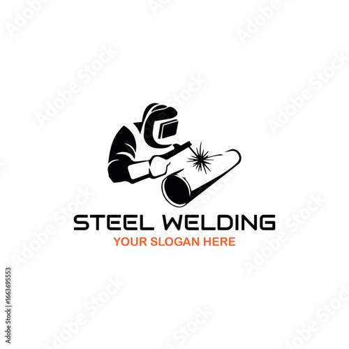 steel welding workshop logo design vector