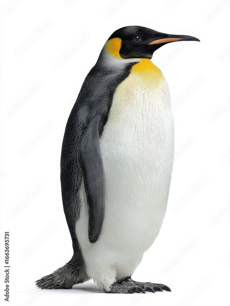 Fototapeta premium Majestic Emperor Penguin Isolated on White Background, Capturing the Essence of Antarctic Wildlife and Nature