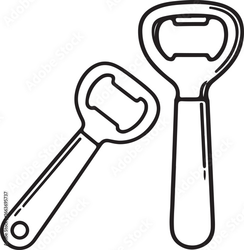 Black and White Outline of Two Bottle Openers Icon