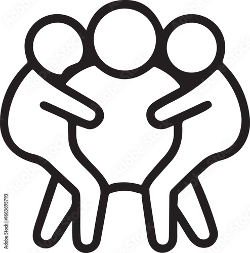 Group hug icon silhouette vector illustration, friendship and togetherness design, EPS format ready.