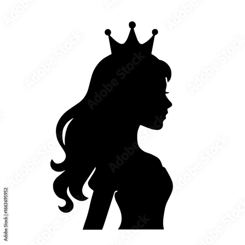 Black and white vector silhouette of a princess on a white background  