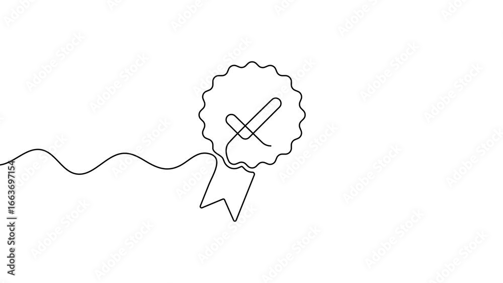 Animation of a single line drawing of a medal with a check mark ...