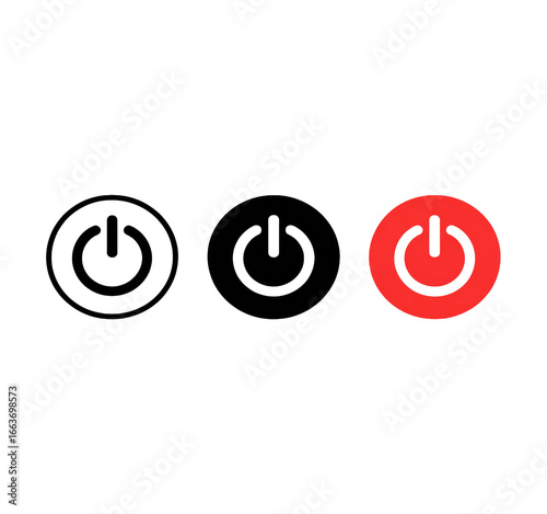 Power button icons depicting different states on off and outline symbols for web design isolated on a transparent background.