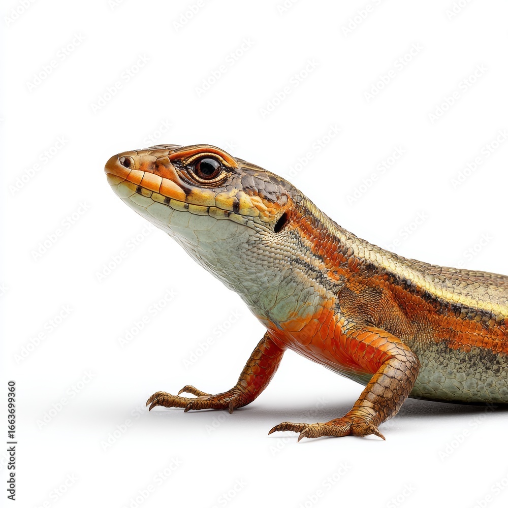 Fototapeta premium A detailed close-up of a vibrant lizard with a colorful pattern, showcasing the intricate scales and captivating features.