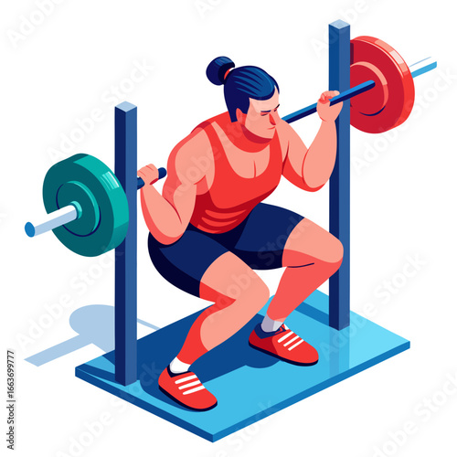 Woman performing a barbell squat in a gym setting