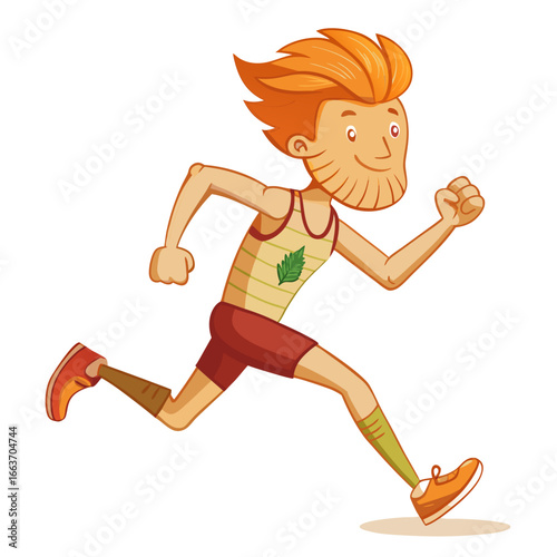 Cartoon man with orange hair running in athletic wear