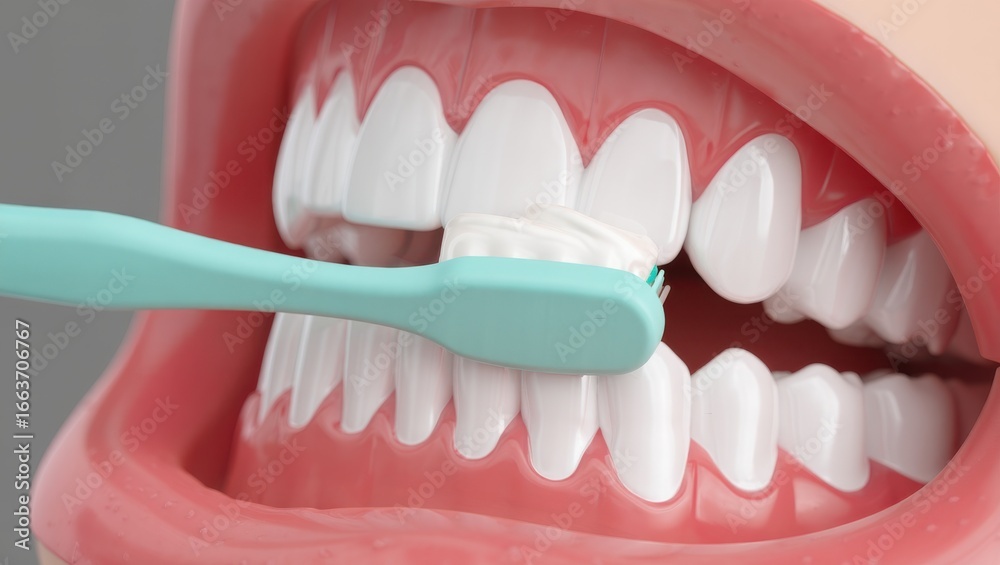 Obraz premium Brushing Teeth Close Up Hygiene and Dental Care Illustration