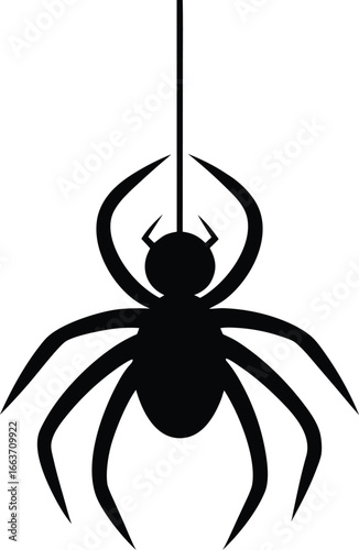 Eerie Silhouette of a Spider Descending on a Single Thread Classic Halloween Motif for Decorations and Spooky Designs