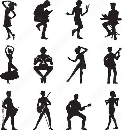 Silhouette People Various Activities