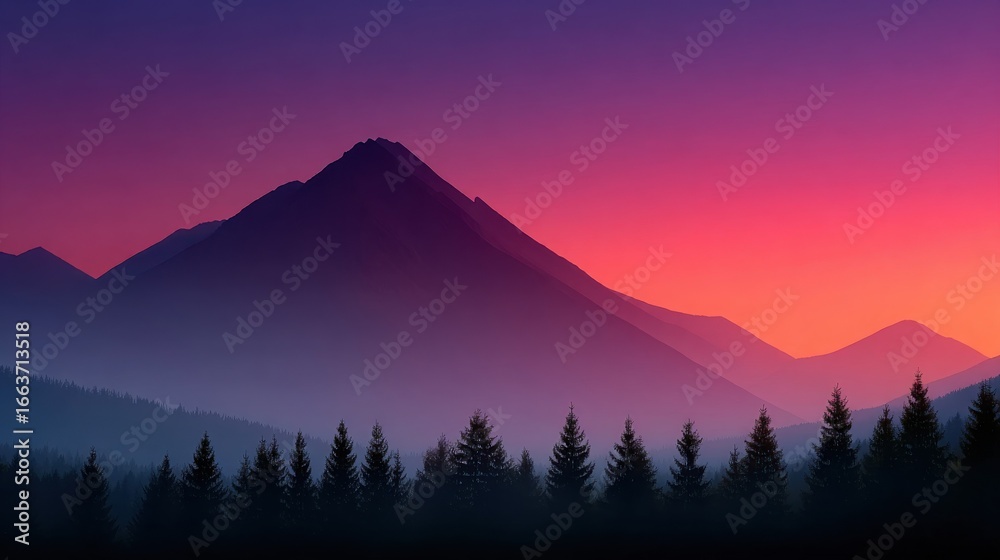 Fototapeta premium A mountain range with a purple sky in the background