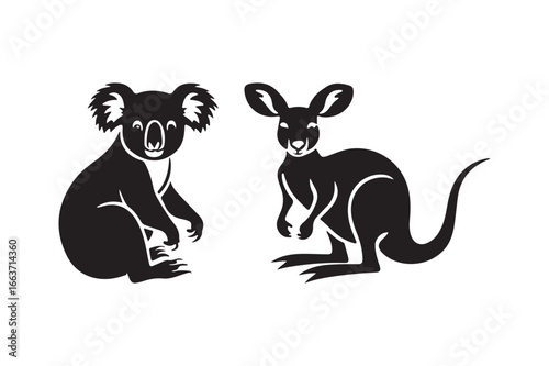 Stylized silhouette of a koala and a kangaroo