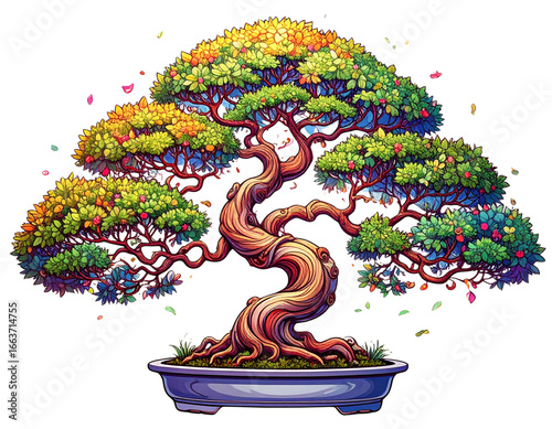 bonsai tree with colorful flowers