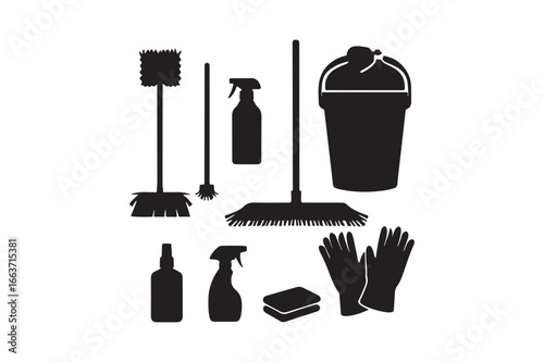 Cleaning supplies silhouette collection for household chores