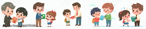 Cute Cartoon Illustration of Teacher Receiving Present from Student Collection