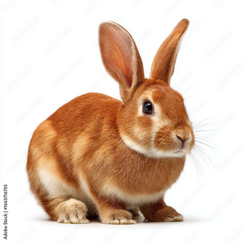 Obraz premium A cute brown bunny with long ears sitting gracefully