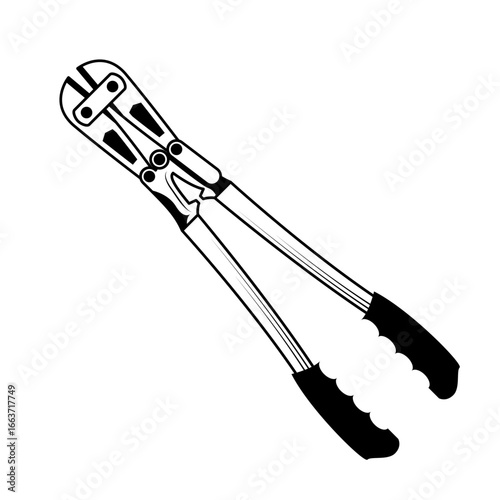 Abstract Black Simple Line Work Bolt Cutter Building Engineering Tools Instrument Mechanical Doodle Outline Element Vector Design Style Sketch Isolated On White Background Illustration