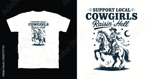 Cow Girl vintage Western T-shirt Design print 