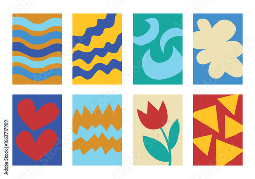 Collection of abstracts, designs, frames and backgrounds for creating posters, postcards and flyers. Natural set of templates and simple decors for printing and design for a interior, holidays, ect.