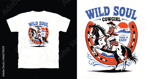 Cow Girl vintage Western T-shirt Design print 
