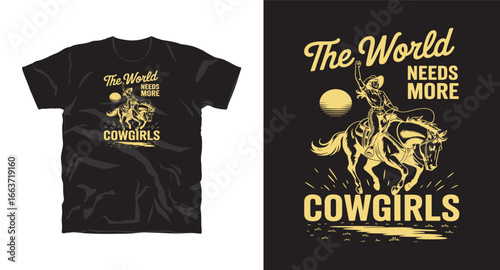 Cow Girl vintage Western T-shirt Design print 