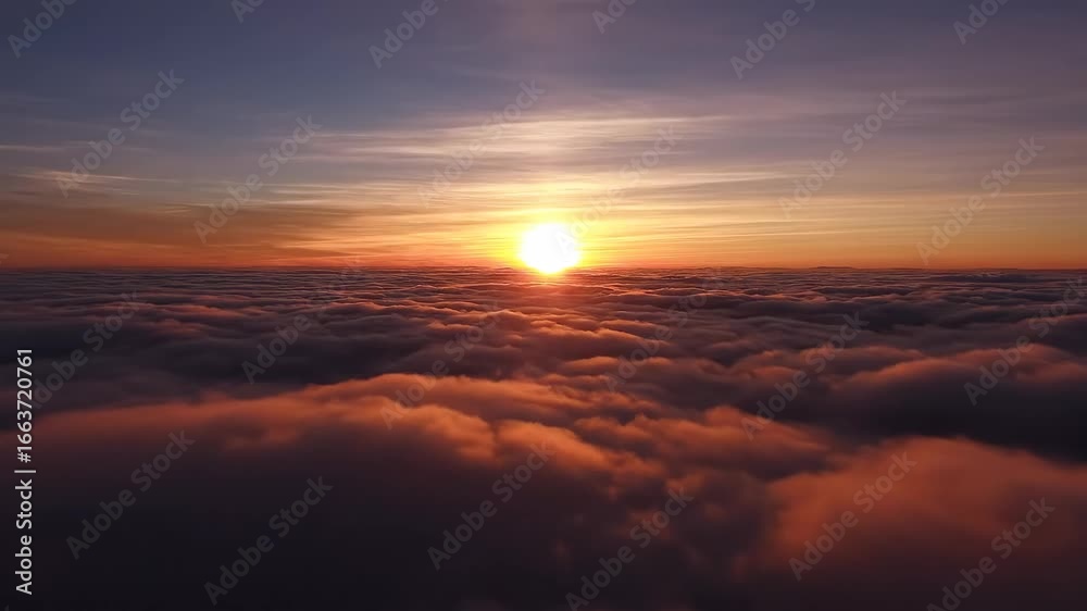 Majestic Sunset Above the Clouds - A breathtaking view of a sunset above a vast sea of clouds, with the bright sun casting warm hues across the sky. Majestic Sunset Above the Clouds - A breathtaking view of a sunset above a vast sea of clouds, with the bright sun casting warm hues across the sky.