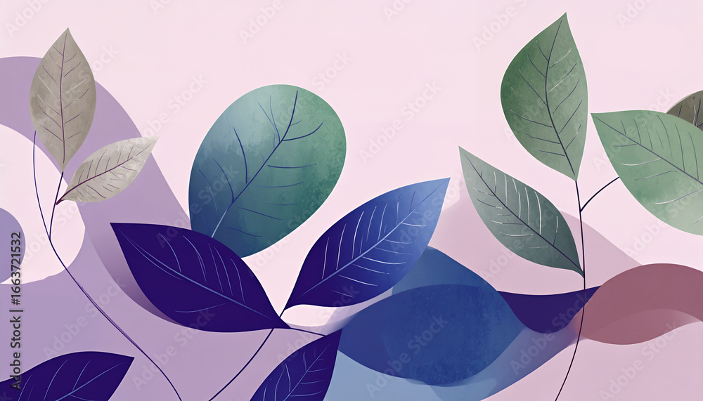 Obraz premium エレガントな北欧風ボタニカルリーフ ピンク背景