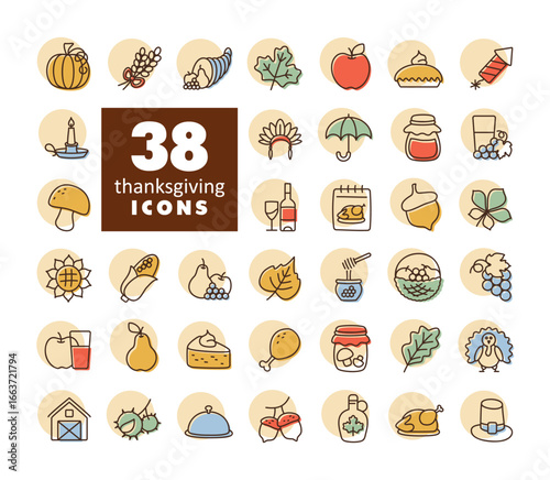 Thanksgiving and Autumn Holiday Icons Set