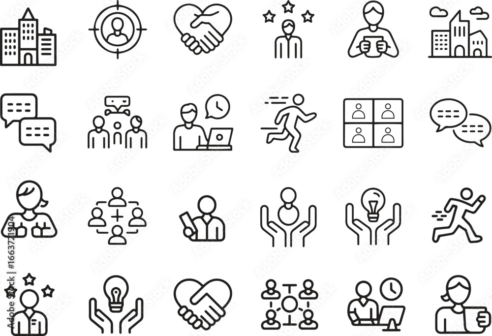 Fototapeta premium Business people line icon. Teamwork, meeting, office, partnership icons set. Editable vector