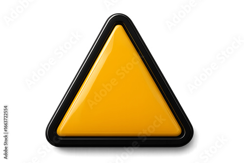 hazard triangle with bold yellow glossy surface and black border, isolated on transparent background, crisp PNG safety icon