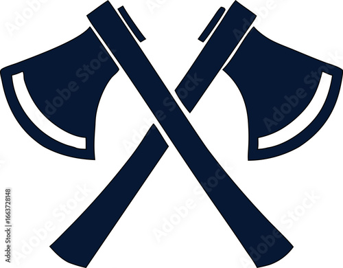 Minimalist crossed axes vector in solid black, ideal for woodworking logos, forestry icons, hunting badges, camping gear branding, and vintage outdoor design.