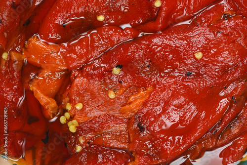 The texture and sheen of roasted red Macedonian peppers
