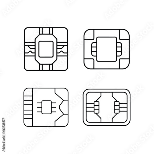 A set of emv chip line art vector illustration