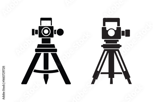A set of theodolite silhouette vector art illustration