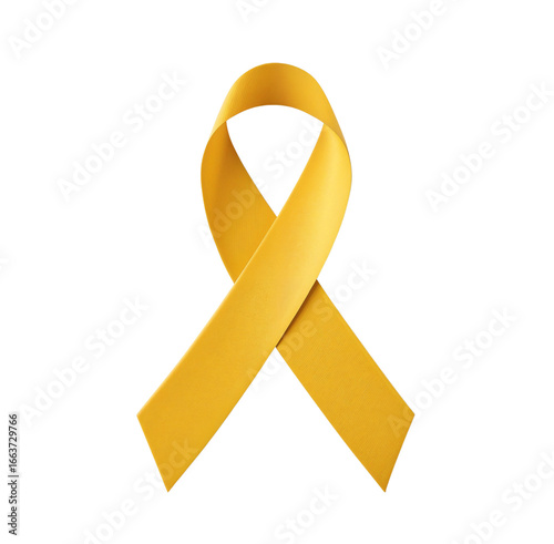 3D yellow ribbon symbolizing  bone and bladder cancer, suicide prevention and other awareness campaigns and events, isolated on transparent background	