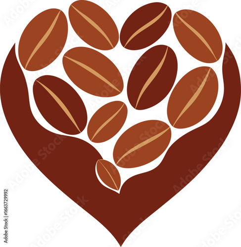 Coffee bean heart, a symbol of love for coffee and a perfect design for cafe and coffee lovers