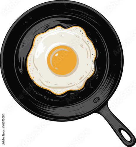 Fried Egg in Cast Iron Skillet for Breakfast Cooking Preparation
