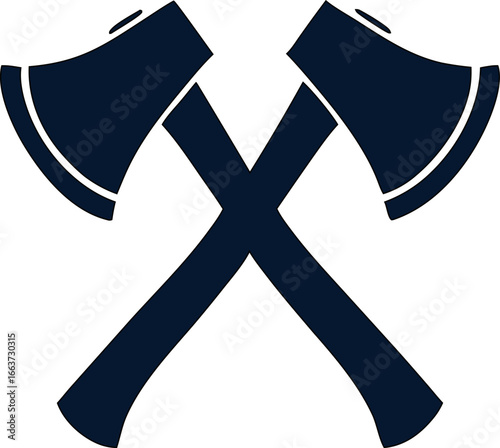 Minimal crossed axes black silhouette, suitable for badge design, outdoor branding, logging industry symbols, hunting icons, and woodworker graphics.
