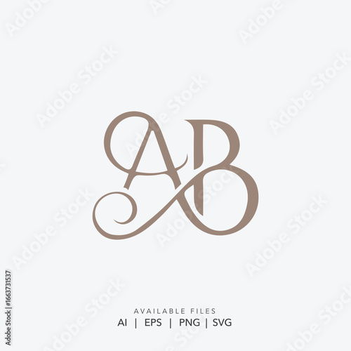 Elegant and luxurious AB monogram logo for wedding stationery, Vintage script initials logo vector for a high-end fashion brand, Ornate and sophisticated letter A and B logotype for personal branding
