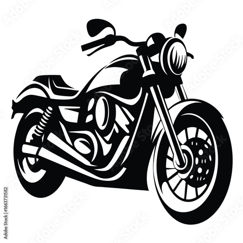 Stylized monochromatic vector image of a powerful custom motorcycle cruiser