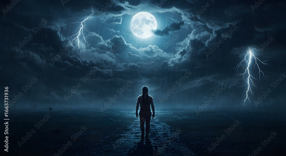 Fototapeta premium Enchanting Fantasy Landscape with a Full Moon and Forest