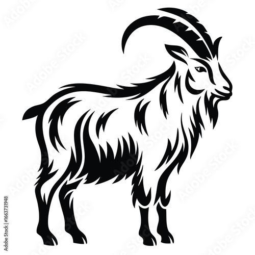Majestic Ibex Standing Proudly A Black and White Vector Silhouette Illustration