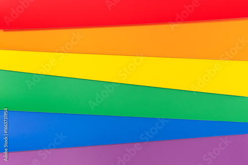 LGBT Rainbow flag background. Group of colored cardboard. Gay pride flag