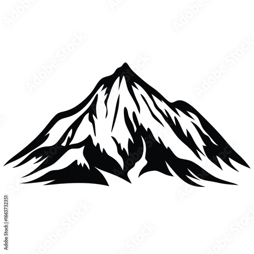 Striking Mountain Silhouette Against a White Canvas Evoking Strength and Majesty