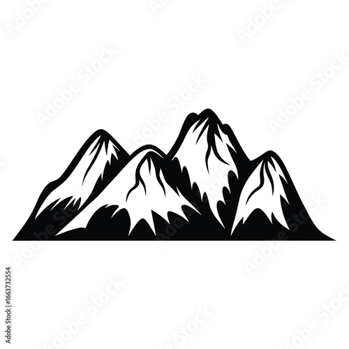 Dramatic Silhouette of Mountain Range Peaks and Ridges in Black and White
