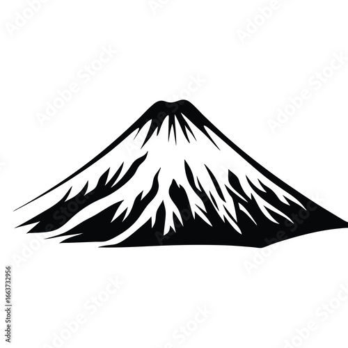 Dramatic Black and White Mountain Peak Silhouette with Snow and Crags