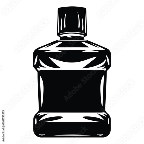 Monochrome illustration of a vintage mouthwash bottle with sleek, modern design
