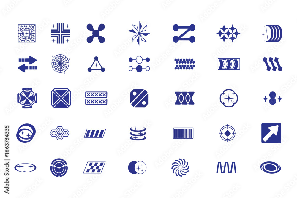 Fototapeta premium Abstract Blue Technology Icons – Digital Patterns, Network, Futuristic, and Innovation Symbols