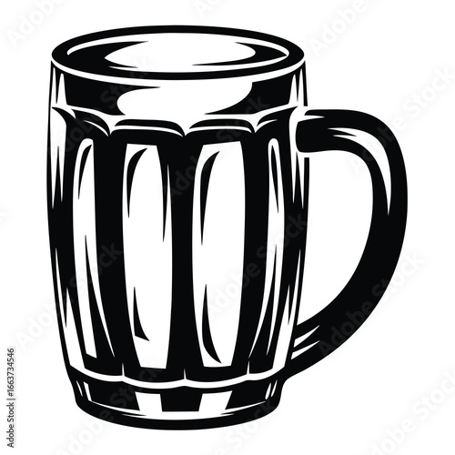 Bold black and white vector illustration of a German beer mug, full