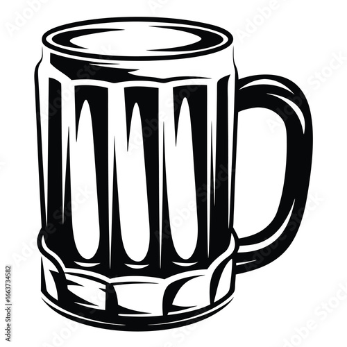 Monochrome illustration of a traditional beer stein, perfect for bar themes