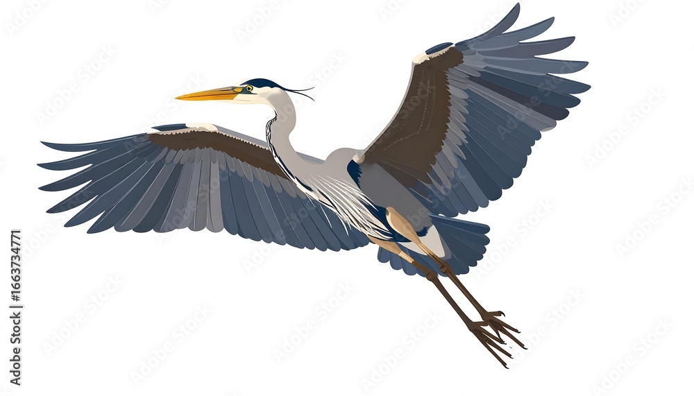 Fototapeta premium Grey heron in flight, vector illustration